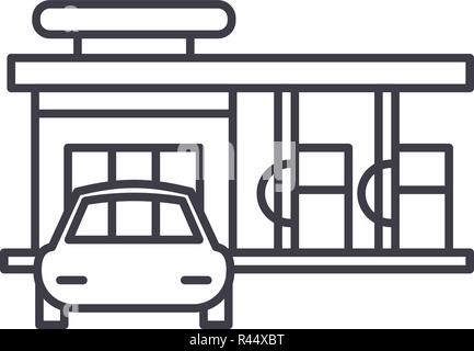 Piccola stazione di gas icona linea concept. Piccola stazione di gas vettore illustrazione lineare, simbolo segno Illustrazione Vettoriale
