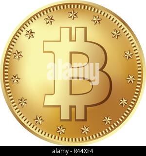 Bitcoin medaglia d'oro. Denaro e finanze simbolo di fintech net banking. Illustrazione Vettoriale