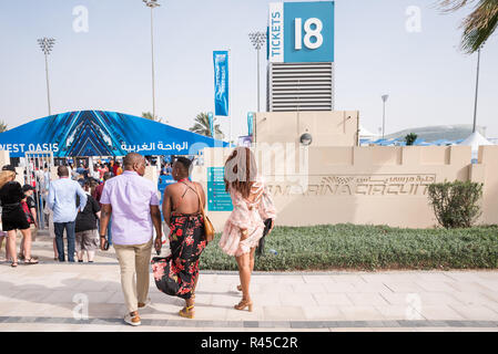 Abu Dhabi, negli Emirati Arabi Uniti. Novembre 25, 2018 - Yas marina Circuit Abu Dhabi, Emirati arabi uniti: folla in linea a per immettere per la giornata conclusiva di Abu Dhabi Grand Prix Formula 1. Credito: Fahd Khan / Alamy Live News Foto Stock