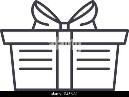 Avvolto cesto regalo icona linea concept. Avvolto cesto regalo vettore illustrazione lineare, simbolo segno Illustrazione Vettoriale