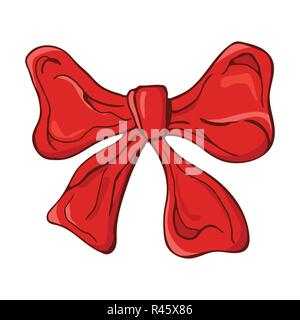Arco rosso. Il nastro. Elemento di festa per la decorazione di Natale, design. Isolato su sfondo bianco. In stile vintage. Colore del vettore disegnati a mano illustrazione. Illustrazione Vettoriale