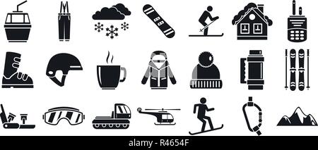 Mountain ski resort icon set. Semplice insieme di mountain ski resort icone vettoriali per il web design su sfondo bianco Illustrazione Vettoriale