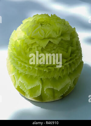 Il melone Cantalupo display carving Foto Stock