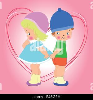 San Valentino per invito o biglietto di auguri, ragazzi carino, ragazzo e girl.vector Illustrazione Vettoriale