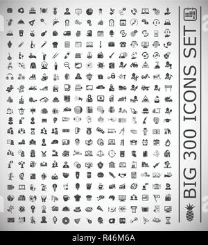 Grande 300 set di icone su sfondo bianco per grafica e web design, moderno vettore semplice segno. Concetto di Internet. Il simbolo alla moda per il design del sito web o del pulsante mobile app Illustrazione Vettoriale
