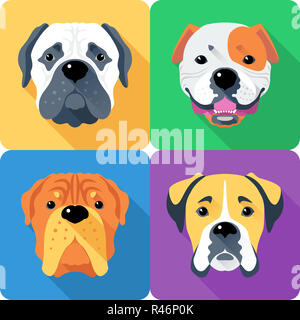 Set testa di cane icona design piatto Foto Stock