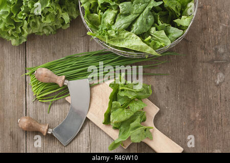 Gli spinaci e erba cipollina Foto Stock