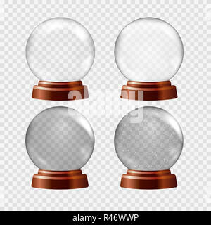 Snow Globe set. Grande bianco trasparente sfera di vetro su un cavalletto con riflessi e mette in evidenza Foto Stock