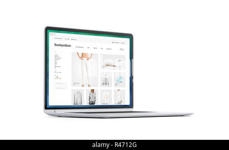 Vuoto bianco schermo portatile con negozio di moda mockup, isolato, rendering  3d. Monitor vuota con il browser la pagina web mock up, vista laterale.  Boutique di abbigliamento interfaccia nel modello di display Foto stock -  Alamy