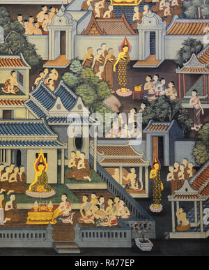 Thai pittura murale sulla parete del tempio Foto Stock