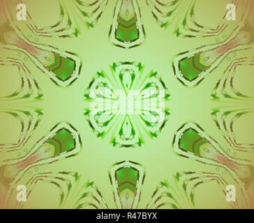 Abstract sfondo geometrico, cerchio seamless pattern, ornamento verde pastello con elementi di colore rosso sulla luce verde, delicato e di reticella metallica, acquerello Foto Stock