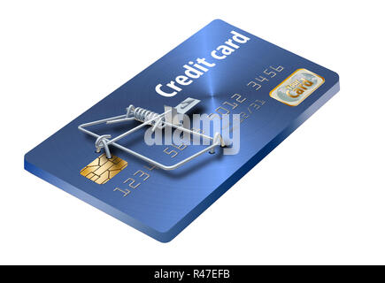 Una carta di credito che assomiglia a un mousetrap è visto qui per illustrare il concetto di trappole di credito, bad offerte su carte di credito che ti tengono il pagamento. Foto Stock