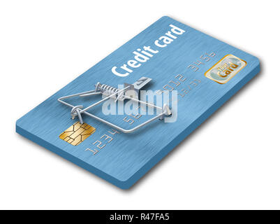 Una carta di credito che assomiglia a un mousetrap è visto qui per illustrare il concetto di trappole di credito, bad offerte su carte di credito che ti tengono il pagamento. Foto Stock