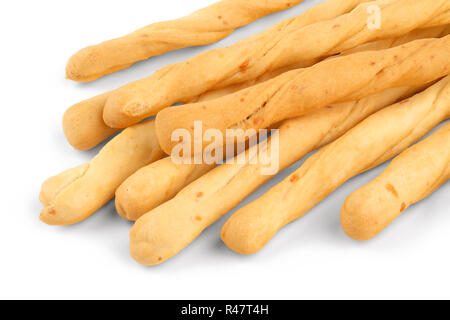 Tostare il pane di frumento bastoni isolato su uno sfondo bianco. Foto Stock