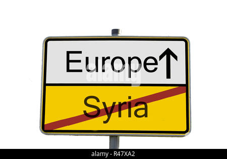 Ortssschild deutschland syrien Foto Stock