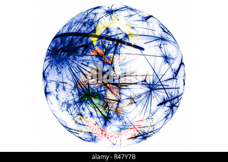 Il Dakota del Nord i fuochi d'artificio bandiera frizzante sfera. Anno nuovo, Natale e giornata nazionale ornamento e concetto di decorazione Foto Stock