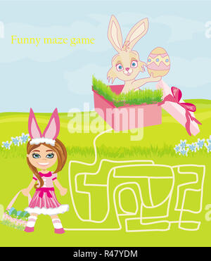 Gioco labirinto - ragazza dolce e il coniglietto di pasqua Foto Stock