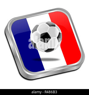 Pallone da calcio su una bandiera della Francia button Foto Stock