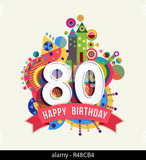 Buon compleanno 80 anno bigliettino colore poster Foto Stock