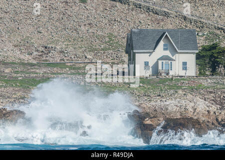 L'unico edificio sul Farallon isole sono queste piccole case bianche dove gli scienziati in visita a dormire. Foto Stock