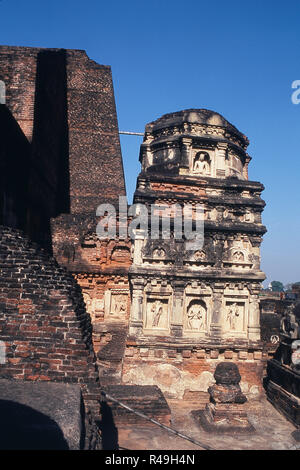 Vista di Nalanda complesso universitario, Nalanda, Bihar, in India, Asia Foto Stock