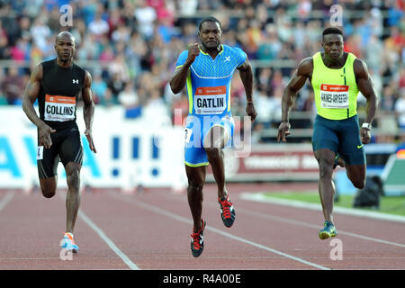 Ostrava, Repubblica Ceca. 17 Giugno, 2014. Justin Gatlin DA STATI UNITI D'AMERICA può competere e vincere in 100 Metri Uomini al Golden Spike (Zlata Tretra) meeting di atletica IAAF a Ostrava, Repubblica ceca, 17 giugno 2014./ PSPA/Slavek Ruta Credito: Slavek Ruta/ZUMA filo/Alamy Live News Foto Stock