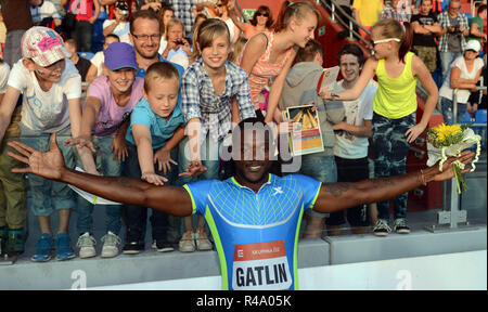 Ostrava, Repubblica Ceca. 17 Giugno, 2014. Justin Gatlin DA STATI UNITI D'AMERICA può competere e vincere in 100 Metri Uomini al Golden Spike (Zlata Tretra) meeting di atletica IAAF a Ostrava, Repubblica ceca, 17 giugno 2014./PSPA/Slavek Ruta Credito: Slavek Ruta/ZUMA filo/Alamy Live News Foto Stock