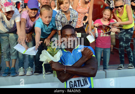 Ostrava, Repubblica Ceca. 17 Giugno, 2014. Justin Gatlin DA STATI UNITI D'AMERICA può competere e vincere in 100 Metri Uomini al Golden Spike (Zlata Tretra) meeting di atletica IAAF a Ostrava, Repubblica ceca, 17 giugno 2014./ PSPA/Slavek Ruta Credito: Slavek Ruta/ZUMA filo/Alamy Live News Foto Stock