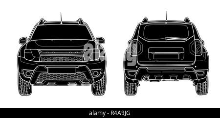 Tracciato di vettore di auto moderna disegno tecnico Illustrazione Vettoriale