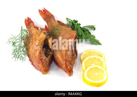 Fumato salwater pesce rosso sebastes norvegicus Foto Stock