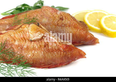 Fumato salwater pesce rosso sebastes norvegicus Foto Stock