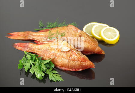 Fumato salwater pesce rosso sebastes norvegicus Foto Stock