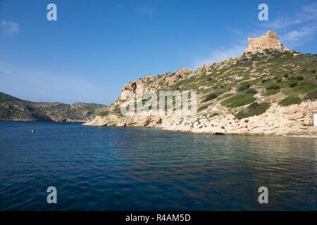 Vista panoramica di Cabrera castello storico in Cabrera Parco Nazionale, Isole Baleari Spagna Foto Stock