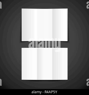 Vettore vuoto bianco mock up carta interno ed esterno aperto verticale brochure euro dispiegata opuscolo illustrativo realistici con modello shadow desi Illustrazione Vettoriale