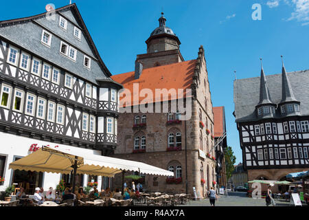 Strappi house, Casa del Vino, Municipio, mercato, città vecchia, Alsfeld, Hesse, Germania, Bückinghaus Foto Stock