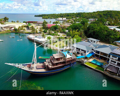 Ristorante nave antica posta indesiderata, Manta Ray Bay Resort, Colonia, Yap Island, Isole Caroline, pacifico, Oceania, Stati federati di Micronesia Foto Stock