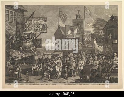 Gli umori e deviazioni del Southwark Fair / Les Bizarerries et Les Plaisirs de la Foire de Southwark. Artista: Dopo William Hogarth (British, Londra Londra 1697-1764). Dimensioni: foglio: 9 13/16 x 13 3/4 in. (24,9 x 35 cm). Data: 1733-1825 [dopo 1733 oriiginal]. Museo: Metropolitan Museum of Art di New York, Stati Uniti d'America. Foto Stock