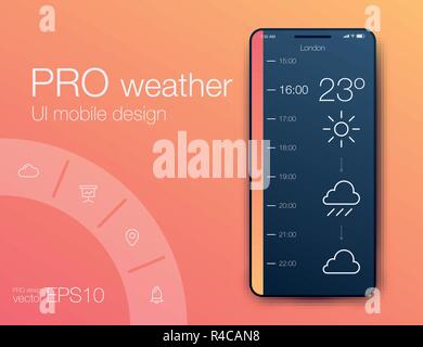 Previsioni Meteo App Ux Ui Design. Vettore di stock Illustrazione Vettoriale