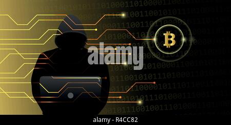 Attacco hacker su bitcoins crypto web valuta cyber crime illustrazione vettoriale EPS10 Illustrazione Vettoriale