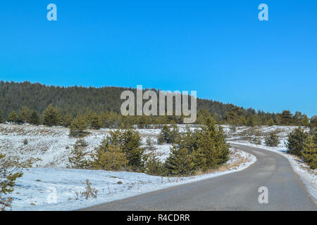 Strada in inverno vicino Zlatibor in Serbia Foto Stock