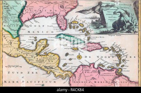 Xviii secolo mappa di America centrale e il Golfo del Messico incisi da Balthasar Ruyter. Foto Stock