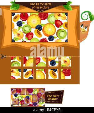 Gioco educativo puzzle per i bambini e gli adulti e sviluppo di attenzione. Gioco di attività per i bambini a trovare tutte le parti della foto Illustrazione Vettoriale