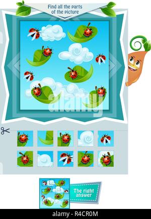 Gioco educativo per i bambini e gli adulti e sviluppo di attenzione. Gioco di attività per i bambini a trovare tutte le parti della foto Illustrazione Vettoriale