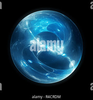 Blu brillante energia multidimensionale sfera, isolati su nero, generato dal computer sfondo astratto Foto Stock