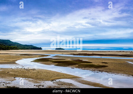 Deserto Tropical Island Beach, pacifico e tranquillo paesaggio. Parco Nazionale di Abel Tasman, Nuova Zelanda Foto Stock