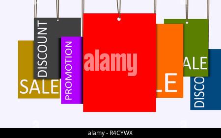 3D rendering multi colore appesi i tag di vendita Foto Stock