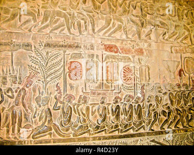 Il dettaglio delle sculture in pietra in Angkor Wat, Cambogia. Foto Stock