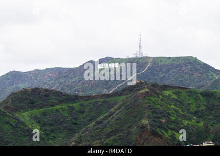 Riferimento famoso segno di Hollywood a Los Angeles, California. Foto Stock