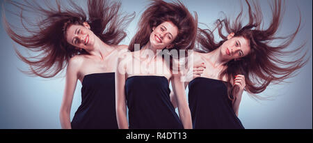 Set di giovane donna ritratti con diverse emozioni Foto Stock