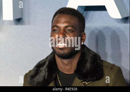 Londra, Regno Unito. Il 26 novembre 2018. Marcel Somerville assiste la prima mondiale di "Aquaman' a Cineworld nel cuore di Leicester Square. Credito: Wiktor Szymanowicz/Alamy Live News Foto Stock